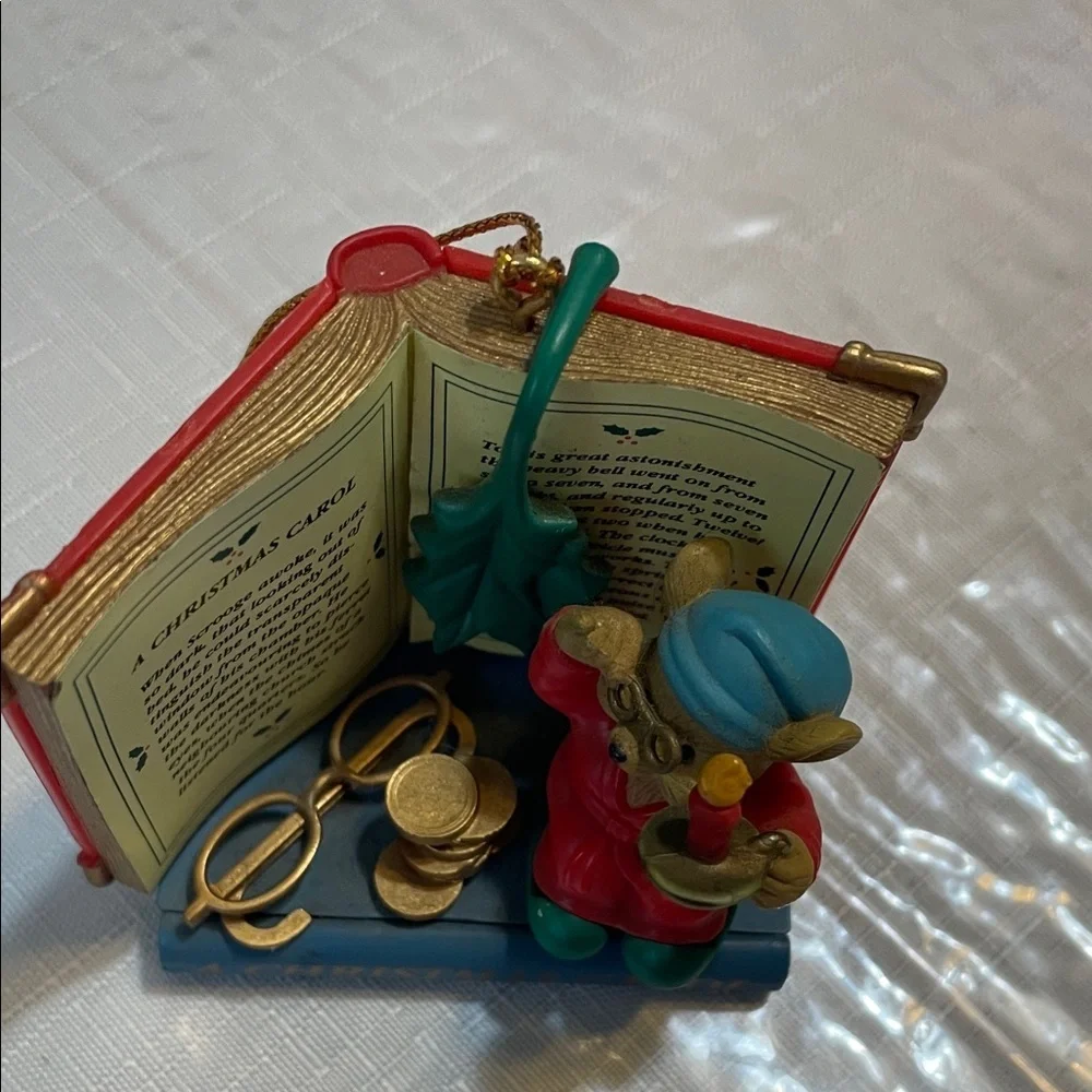 Christmas Carol Figurine with Book and Mouse